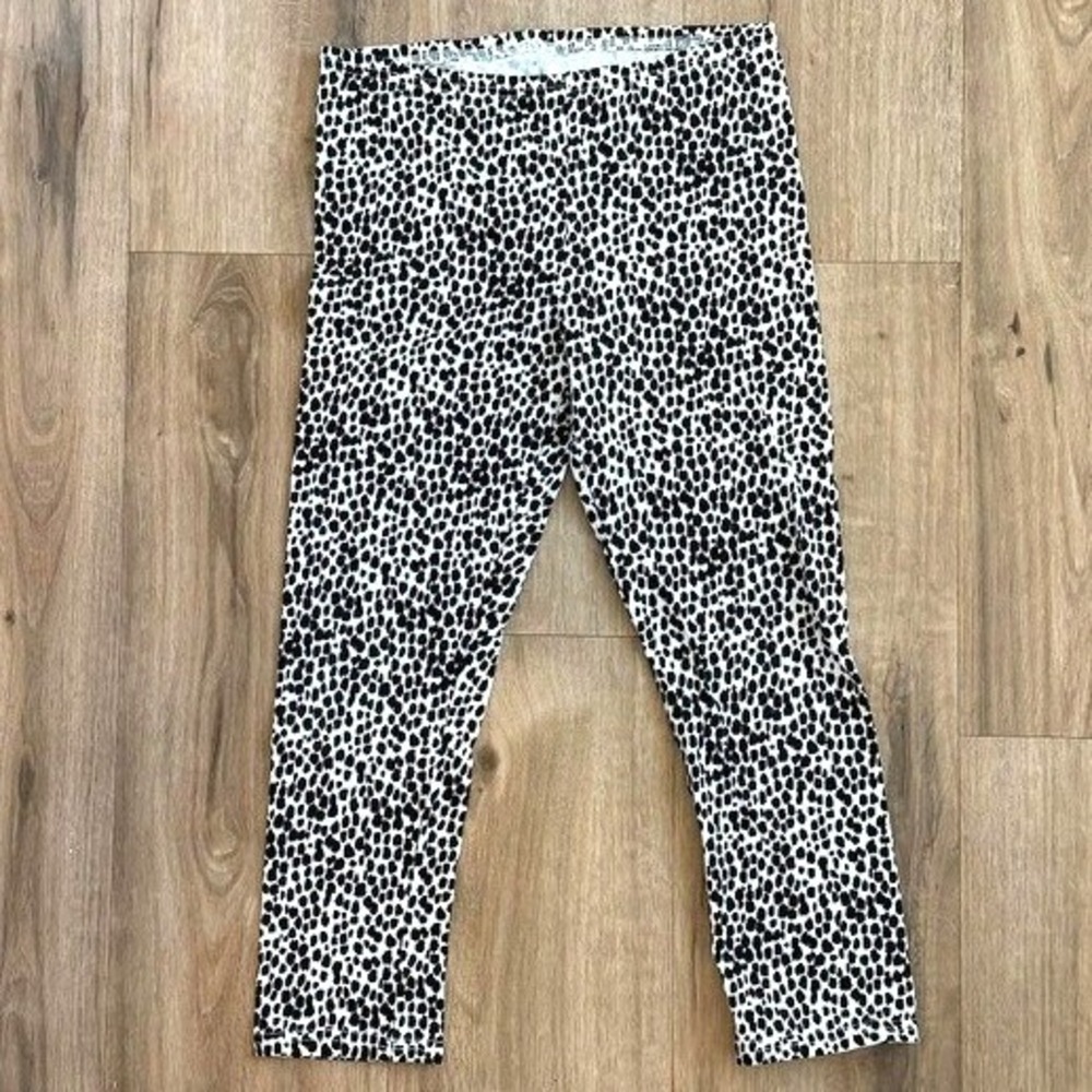 Old Navy Leggings Girls XL 14 Black White Spotted Animal Print Cotton Stretch